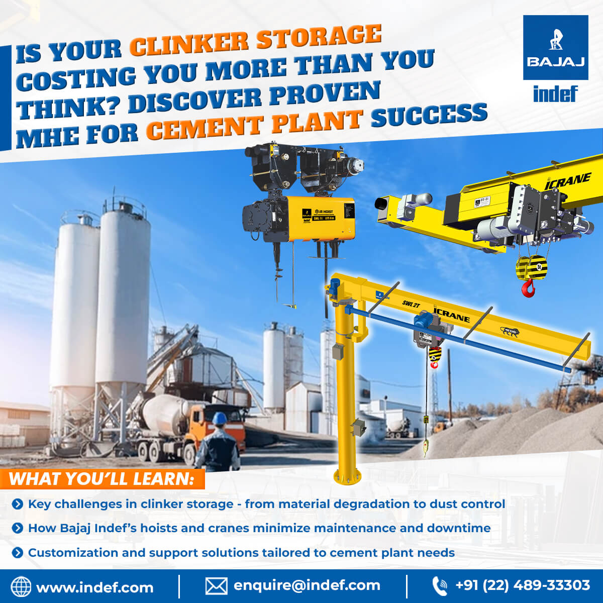 Clinker Storage in the Cement Industry Overcoming Challenges with Bajaj Indef’s Material Handling Solutions